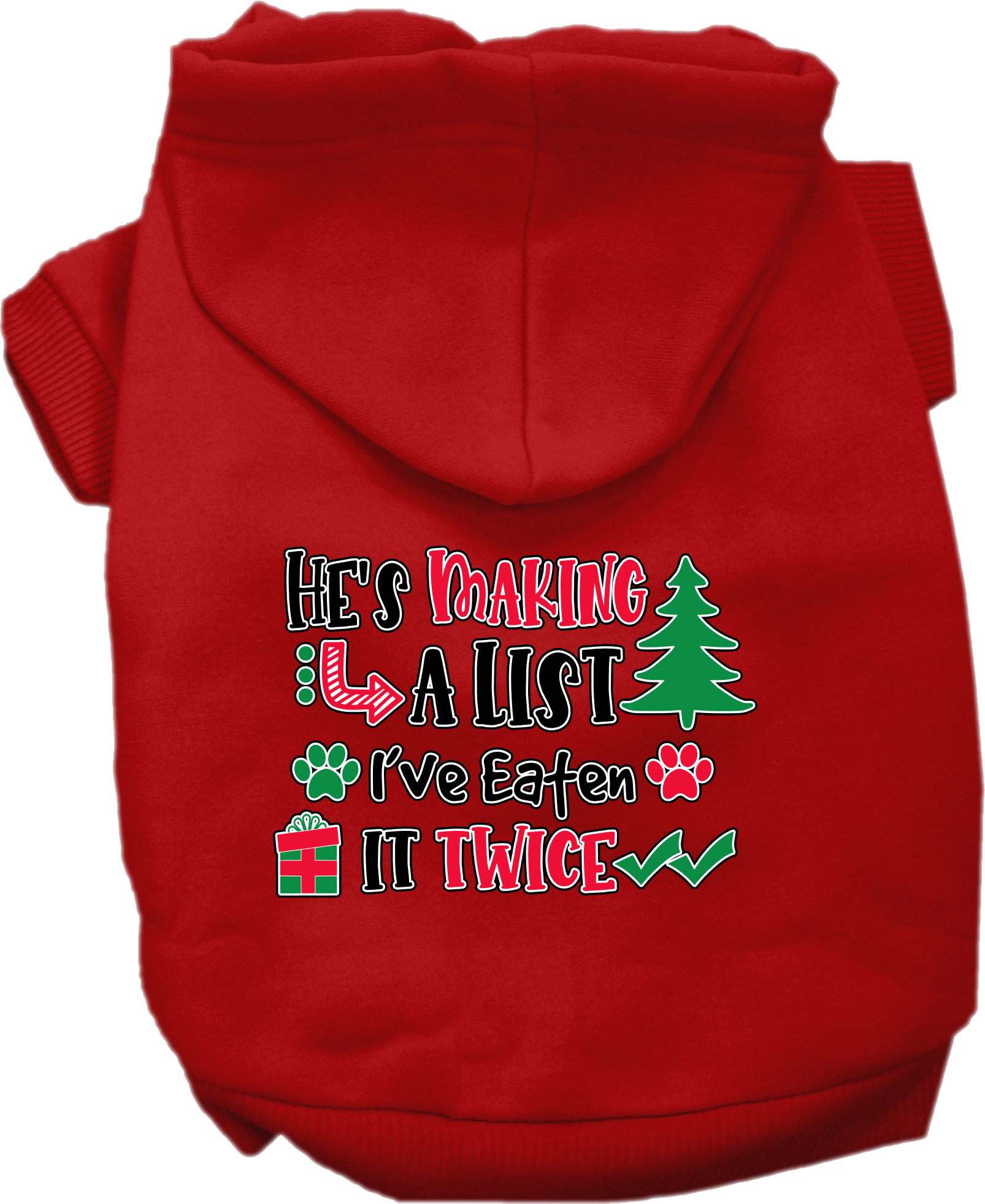 He's Making a List... Screen Print Dog Hoodie Red Size XXL